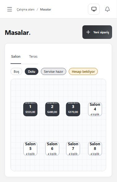 YekruPos garson telefonu ekranı